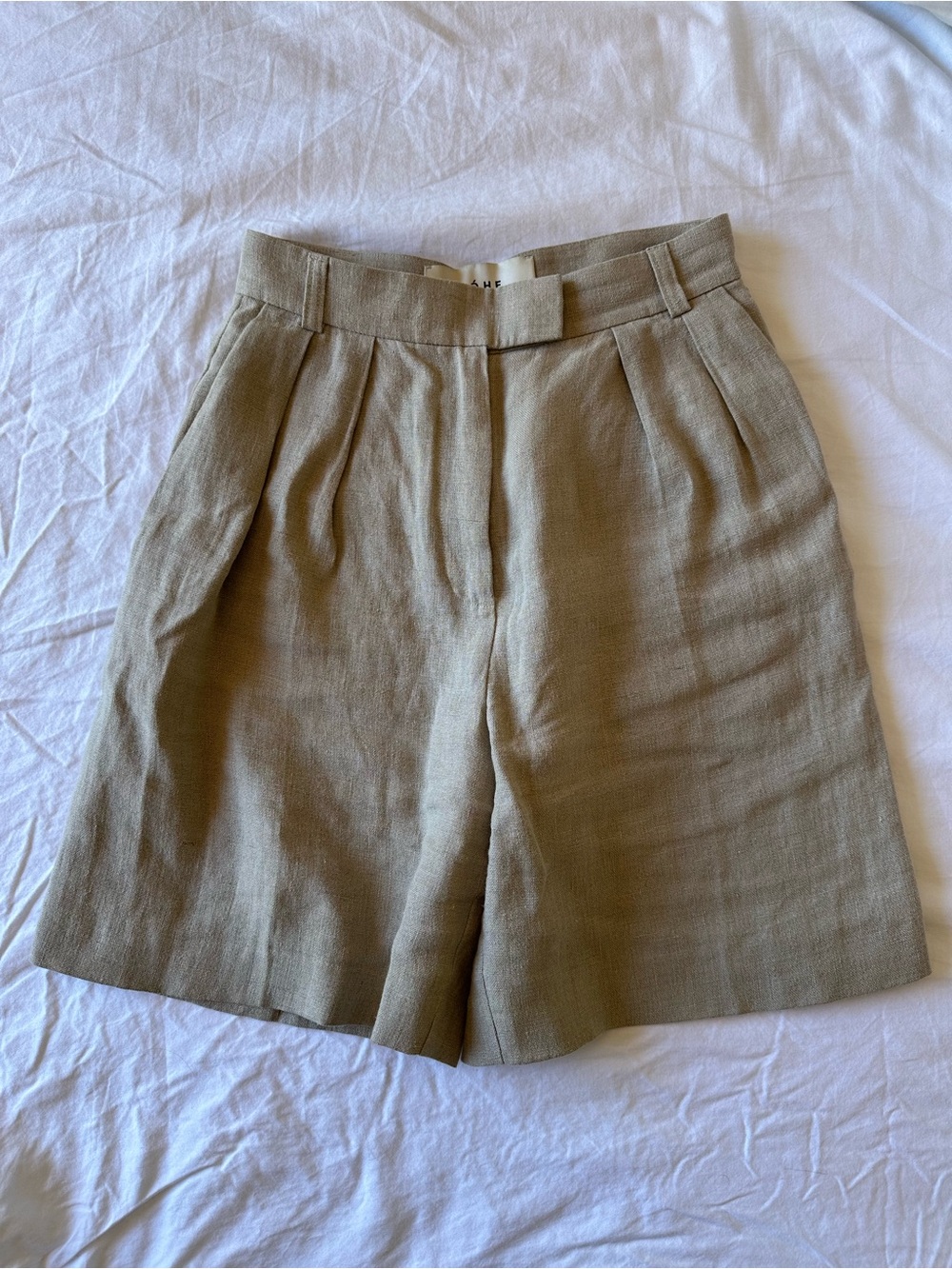 Róhe 100% Linen Pleated Bermuda Shorts Beige Size 34